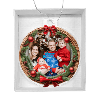 Custom Photo Christmas Ornament with Wreath Frame – Personalized Acrylic Holiday Keepsake with Your Photo