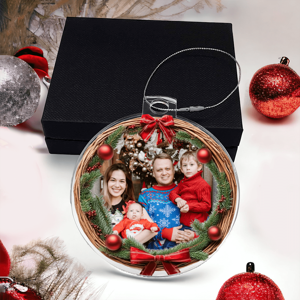 Custom Photo Christmas Ornament with Wreath Frame – Personalized Acrylic Holiday Keepsake with Your Photo