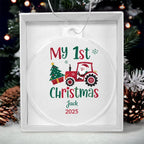 Personalized My 1st Christmas Acrylic Ornament with Name and Year – Santa Tractor Baby's First Christmas Keepsake Gift