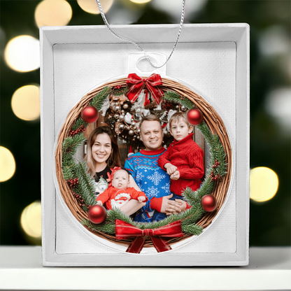 Custom Photo Christmas Ornament with Wreath Frame – Personalized Acrylic Holiday Keepsake with Your Photo