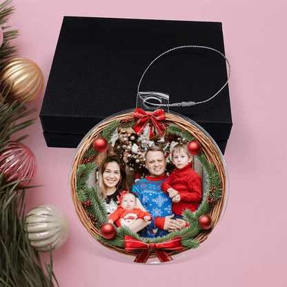 Custom Photo Christmas Ornament with Wreath Frame – Personalized Acrylic Holiday Keepsake with Your Photo