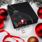 Personalized My 1st Christmas Acrylic Ornament with Name and Year – Santa Tractor Baby's First Christmas Keepsake Gift