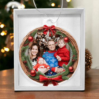 Custom Photo Christmas Ornament with Wreath Frame – Personalized Acrylic Holiday Keepsake with Your Photo