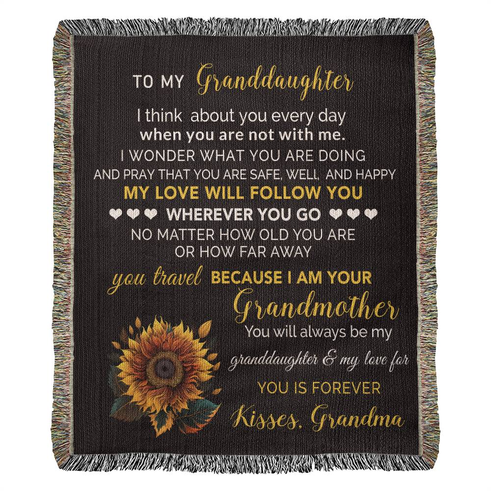To My Granddaughter My Love Will Follow You Personalized Heirloom Woven Blanket - Mallard Moon Gift Shop