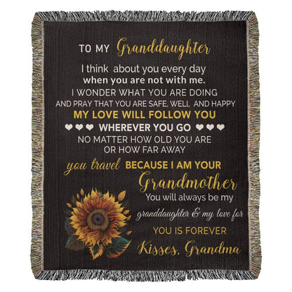 To My Granddaughter My Love Will Follow You Personalized Heirloom Woven Blanket - Mallard Moon Gift Shop