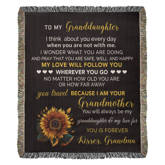 To My Granddaughter My Love Will Follow You Personalized Heirloom Woven Blanket - Mallard Moon Gift Shop