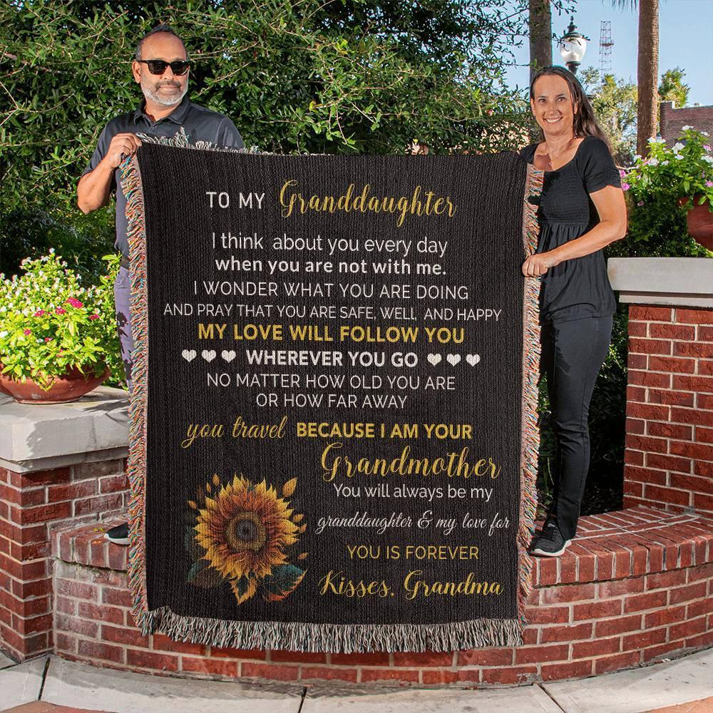 To My Granddaughter My Love Will Follow You Personalized Heirloom Woven Blanket