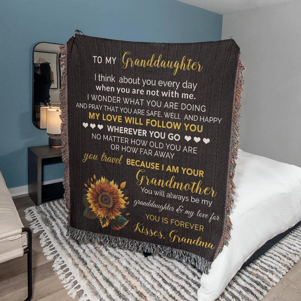 To My Granddaughter My Love Will Follow You Personalized Heirloom Woven Blanket