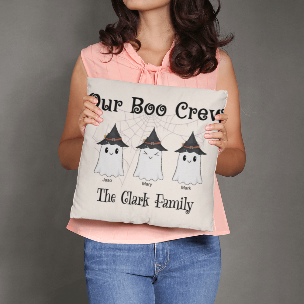 Personalized “Our Boo Crew” Halloween Pillow – Custom Family Name Ghost Pillow - Mallard Moon