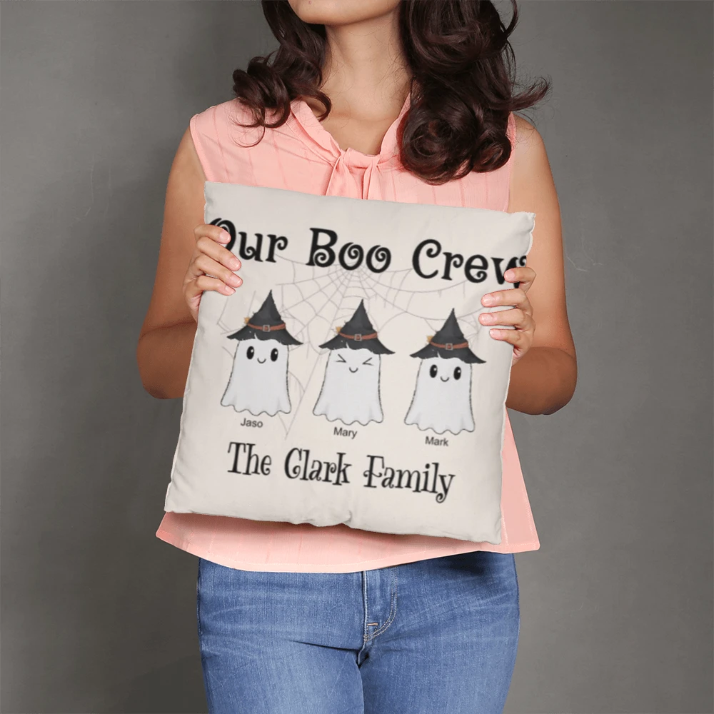 Personalized “Our Boo Crew” Halloween Pillow – Custom Family Name Ghost Pillow