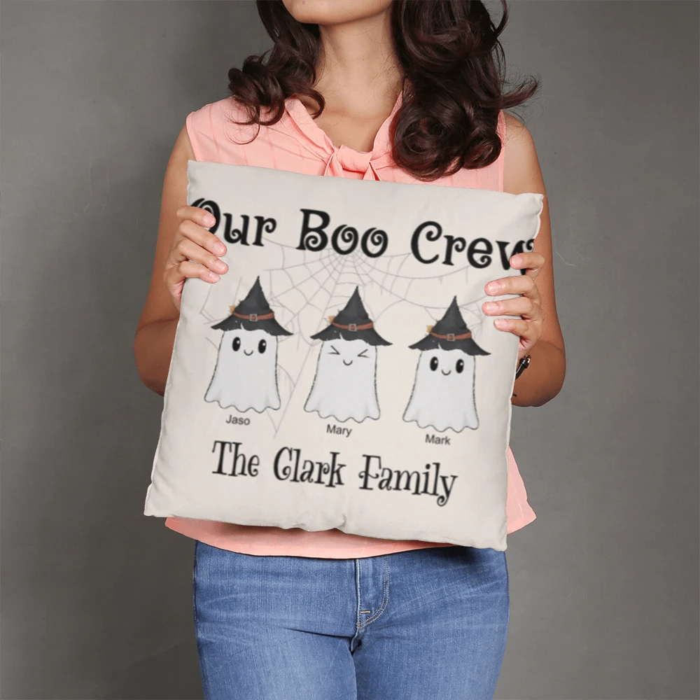 Personalized “Our Boo Crew” Halloween Pillow – Custom Family Name Ghost Pillow