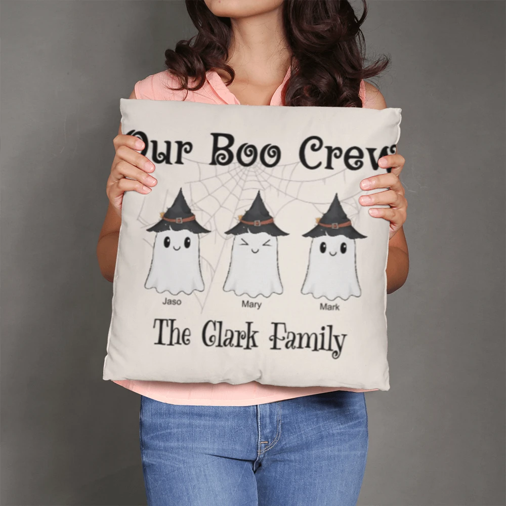 Personalized “Our Boo Crew” Halloween Pillow – Custom Family Name Ghost Pillow