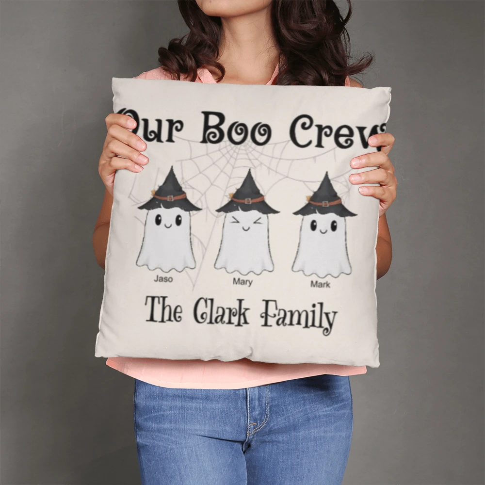 Personalized “Our Boo Crew” Halloween Pillow – Custom Family Name Ghost Pillow