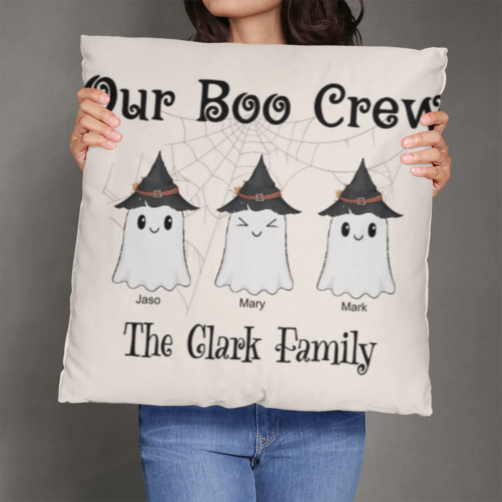 Personalized “Our Boo Crew” Halloween Pillow – Custom Family Name Ghost Pillow