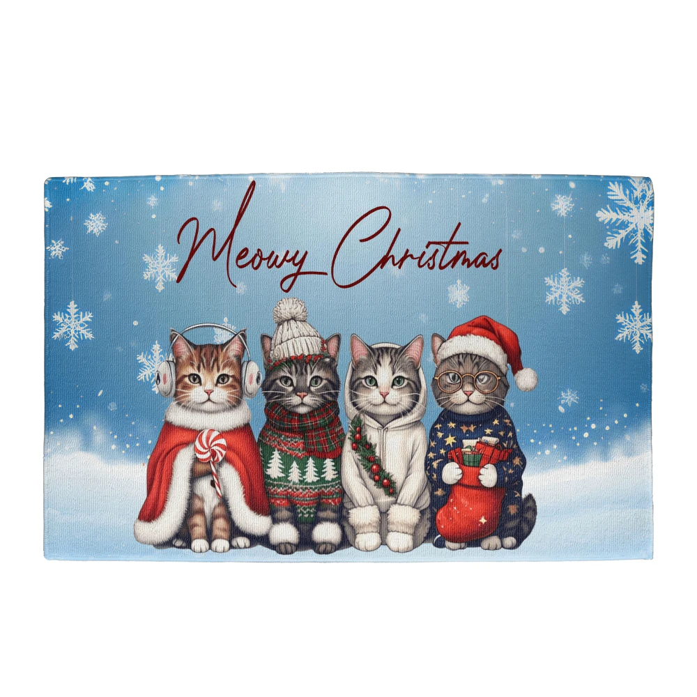 Meowy Christmas Doormat – Full Color Cat Holiday Welcome Mat Gift