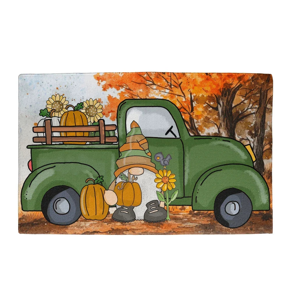 Pumpkin Gnome Fall Doormat – Full-Color Autumn Truck Porch Décor Indoor-Outdoor Mat