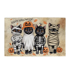 Happy Halloween Cat Doormat – Cute Black Cats in Costumes Welcome Mat – Funny Spooky Fall Décor for Cat Lovers
