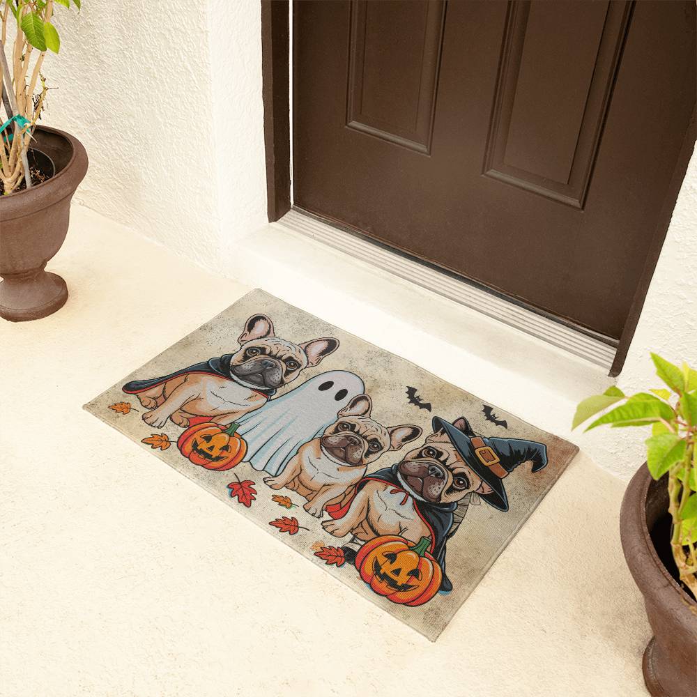 French Bulldog Halloween Doormat – Cute Spooky Dogs Welcome Mat – Funny Fall Décor for Dog Lovers