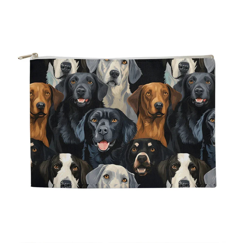 Dog Lover's Everyday Zipper Bag – Double-Sided Dog Print | 12.5" x 8.5" Durable Polyester Pouch with Optional Black or White Lining and Zipper