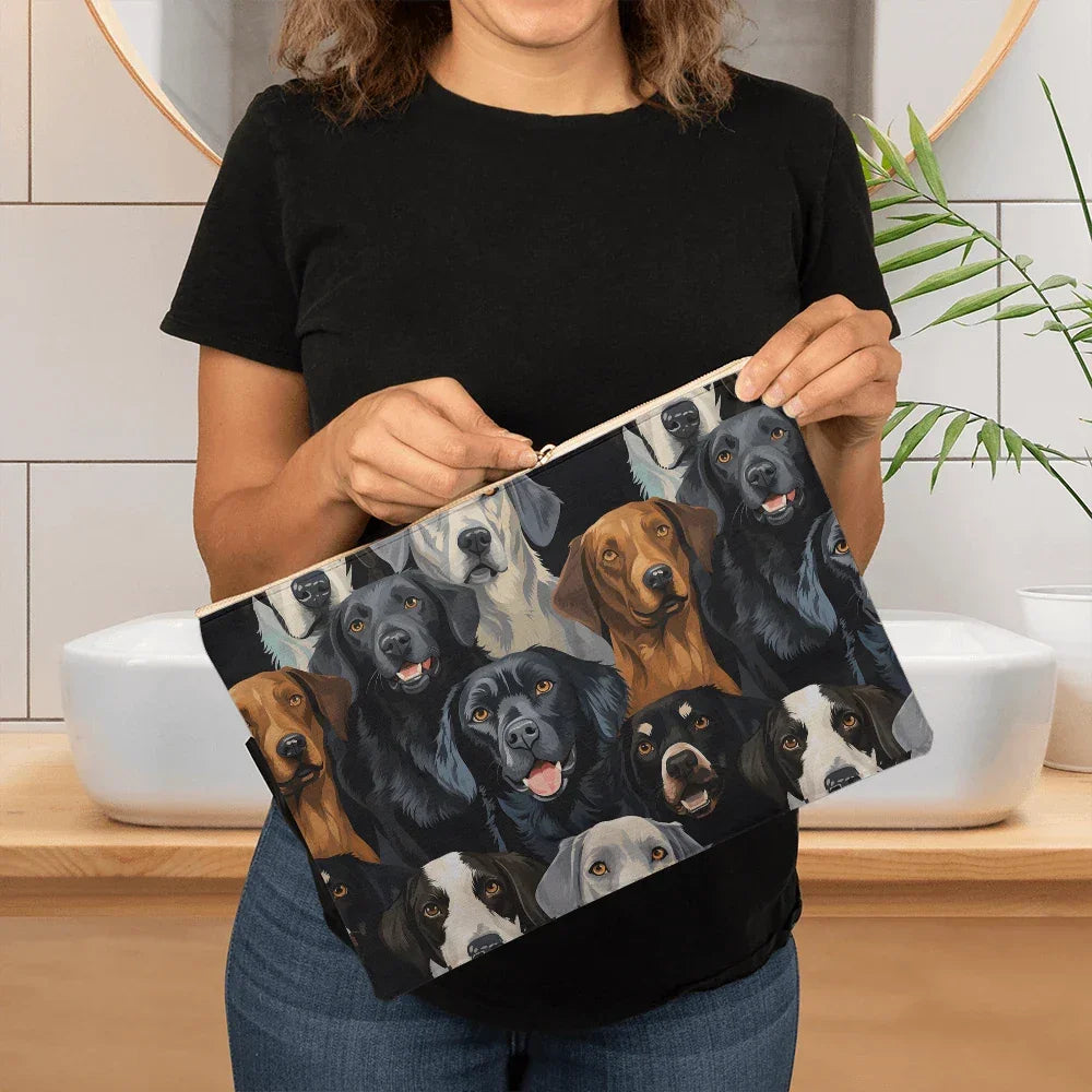 Dog Lover's Everyday Zipper Bag – Double-Sided Dog Print | 12.5" x 8.5" Durable Polyester Pouch with Optional Black or White Lining and Zipper