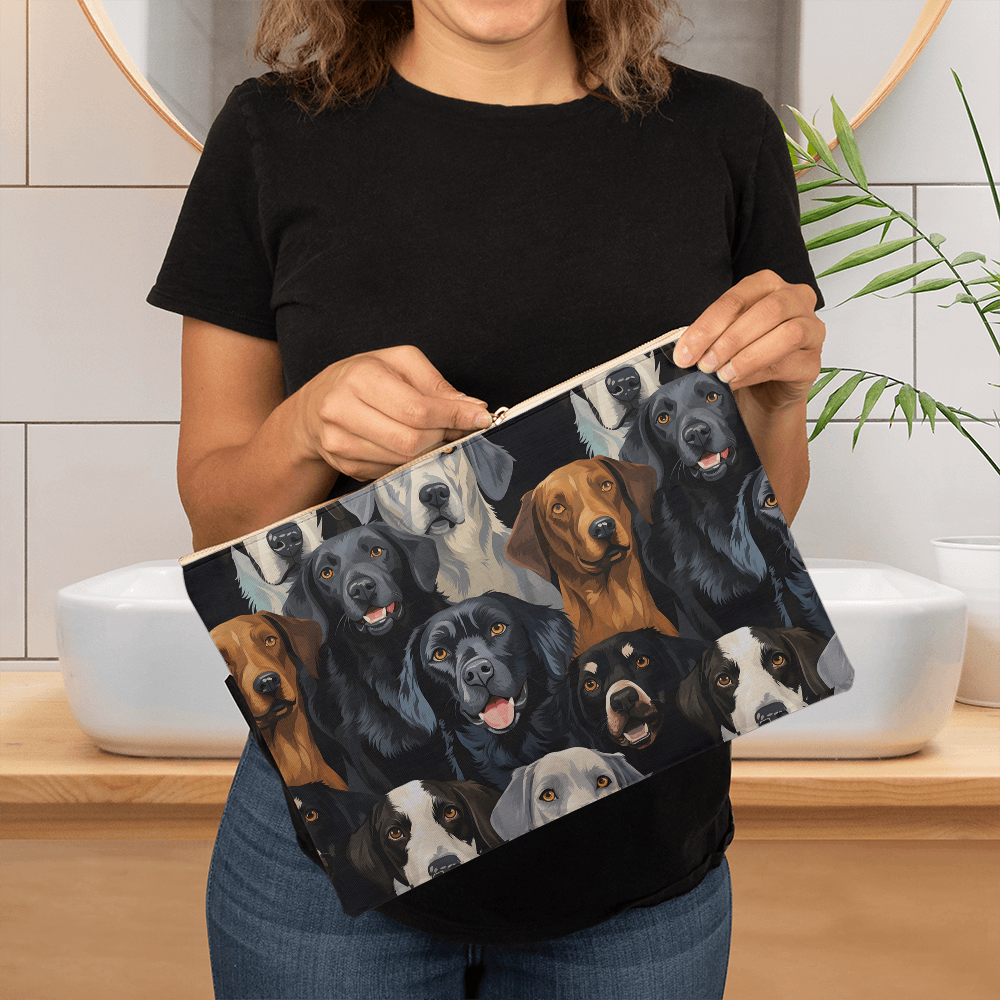 Dog Lover's Everyday Zipper Bag – Double-Sided Dog Print | 12.5" x 8.5" Durable Polyester Pouch with Optional Black or White Lining and Zipper - Mallard Moon Gift Shop
