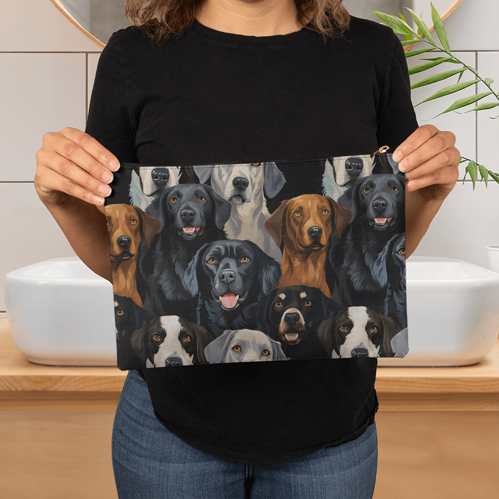 Dog Lover's Everyday Zipper Bag – Double-Sided Dog Print | 12.5" x 8.5" Durable Polyester Pouch with Optional Black or White Lining and Zipper - Mallard Moon Gift Shop
