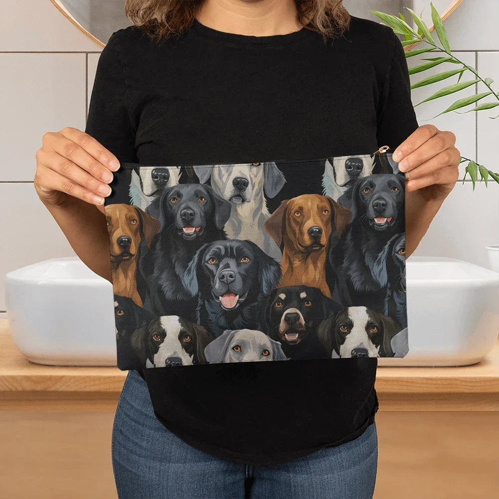 Dog Lover's Everyday Zipper Bag – Double-Sided Dog Print | 12.5" x 8.5" Durable Polyester Pouch with Optional Black or White Lining and Zipper