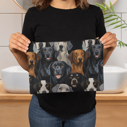 Dog Lover's Everyday Zipper Bag – Double-Sided Dog Print | 12.5" x 8.5" Durable Polyester Pouch with Optional Black or White Lining and Zipper - Mallard Moon Gift Shop