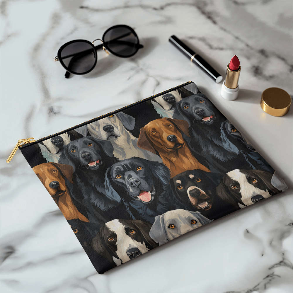 Dog Lover's Everyday Zipper Bag – Double-Sided Dog Print | 12.5" x 8.5" Durable Polyester Pouch with Optional Black or White Lining and Zipper - Mallard Moon Gift Shop