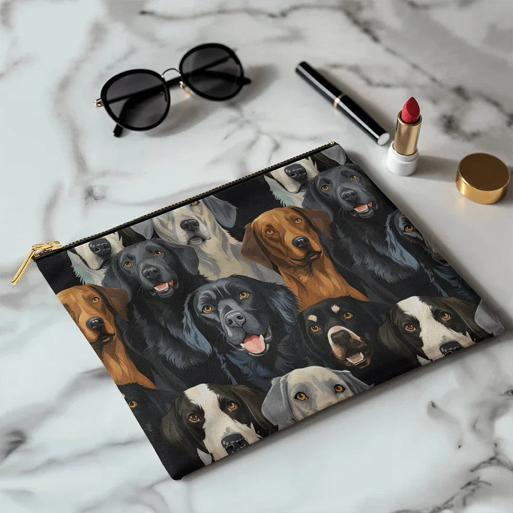 Dog Lover's Everyday Zipper Bag – Double-Sided Dog Print | 12.5" x 8.5" Durable Polyester Pouch with Optional Black or White Lining and Zipper