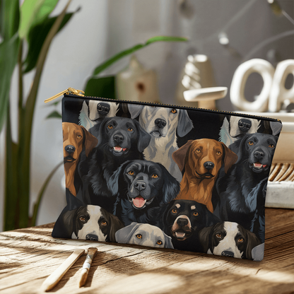 Dog Lover's Everyday Zipper Bag – Double-Sided Dog Print | 12.5" x 8.5" Durable Polyester Pouch with Optional Black or White Lining and Zipper - Mallard Moon Gift Shop