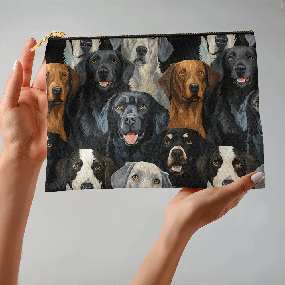 Dog Lover's Everyday Zipper Bag – Double-Sided Dog Print | 12.5" x 8.5" Durable Polyester Pouch with Optional Black or White Lining and Zipper