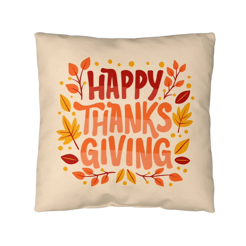 Happy Thanksgiving Throw Pillow – Indoor/Outdoor Fall Accent Cushion – Available in 3 Sizes