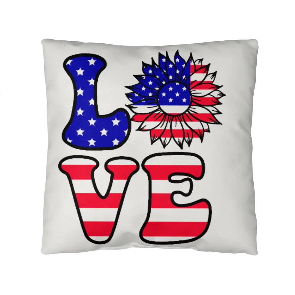 Patriotic Love Pillow, USA Flag Sunflower Throw Pillow, Indoor Outdoor Polyester Cushion, 4th of July Home Decor, American Flag Accent Pillow