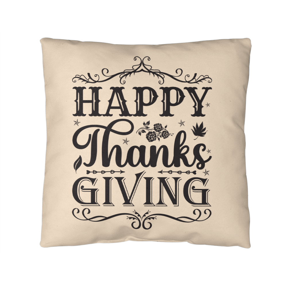 Happy Thanksgiving Decorative Pillow –Vintage Style Indoor/Outdoor Cushion – 3 Sizes - Mallard Moon