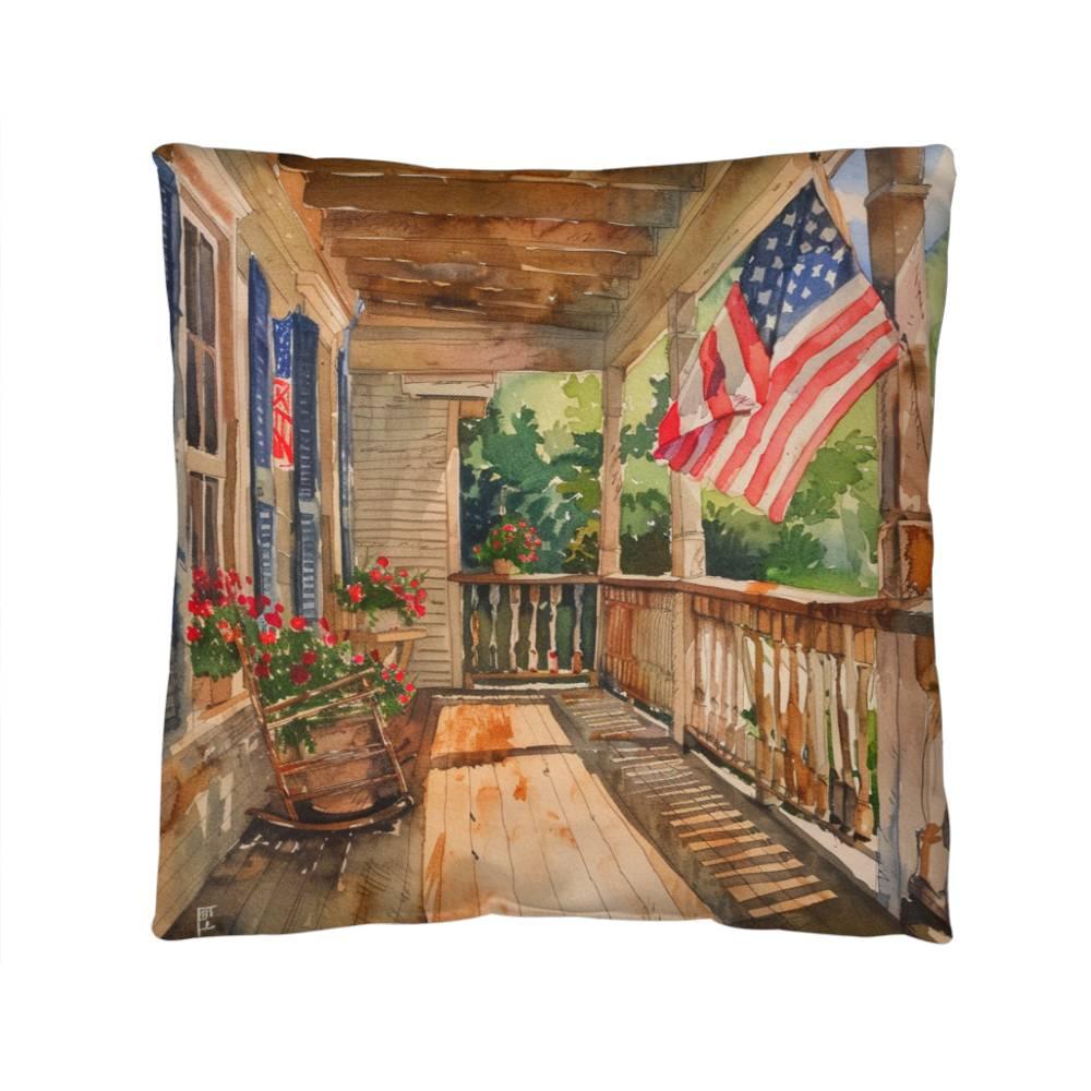 Patriotic Country Porch Scene Indoor-Outdoor Polyester Printed Pillow - Mallard Moon Gift Shop