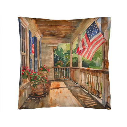 Patriotic Country Porch Scene Indoor-Outdoor Polyester Printed Pillow - Mallard Moon Gift Shop