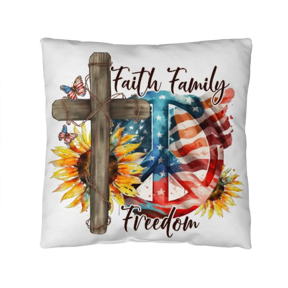 Faith Family Freedom Patriotic Comfy Indoor-Outdoor Pillow - Mallard Moon Gift Shop