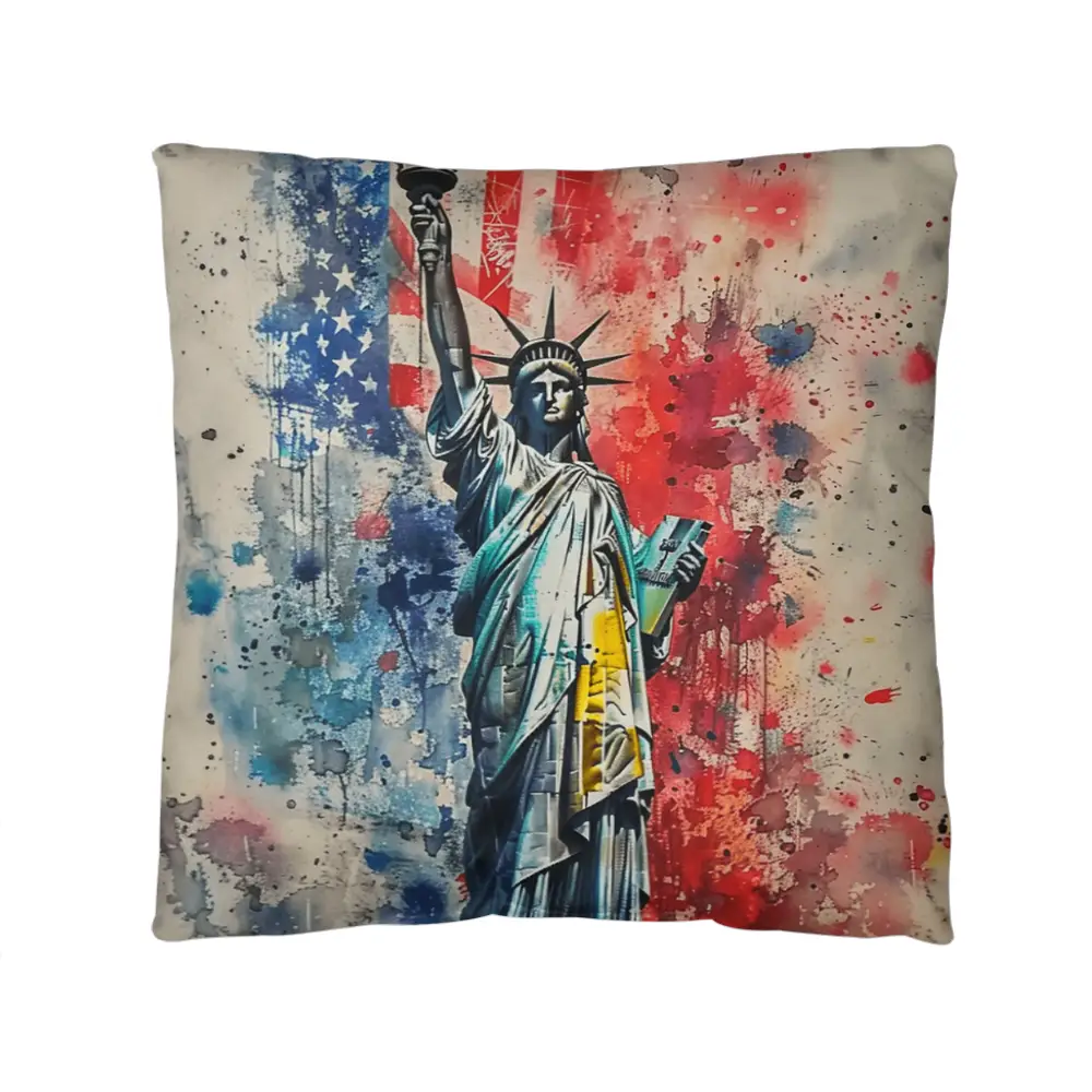Statue of Liberty Patriotic Indoor -Outdoor Pillow – American Flag Throw Pillow – USA Home Decor – 4th of July Cushion – Patriotic Gift