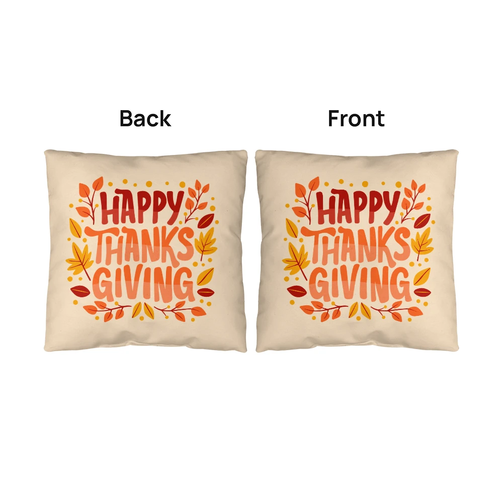 Happy Thanksgiving Throw Pillow – Indoor/Outdoor Fall Accent Cushion – Available in 3 Sizes