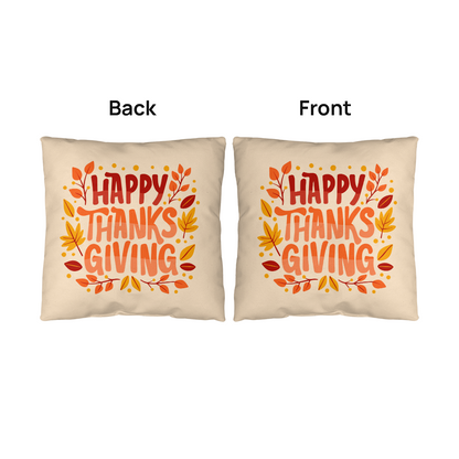 Happy Thanksgiving Throw Pillow – Indoor/Outdoor Fall Accent Cushion – Available in 3 Sizes - Mallard Moon