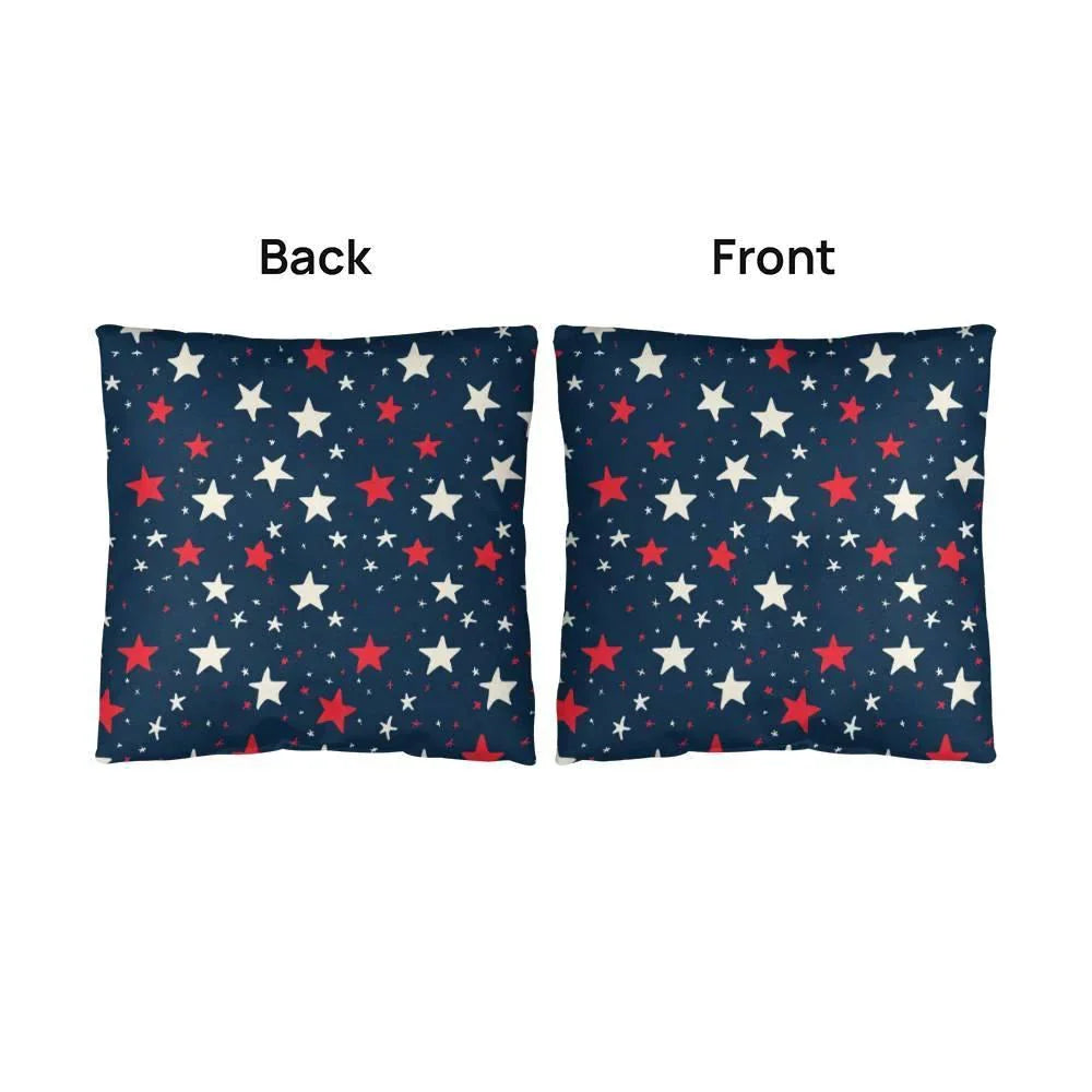 Red and White Stars on Navy Blue Patriotic Indoor-Outdoor Pillow