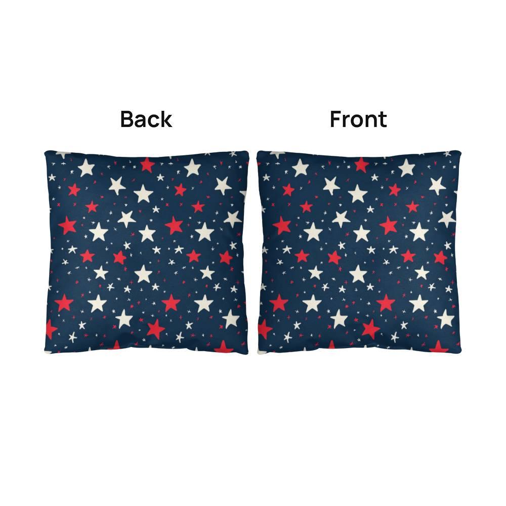 Red and White Stars on Navy Blue Patriotic Indoor-Outdoor Pillow - Mallard Moon Gift Shop