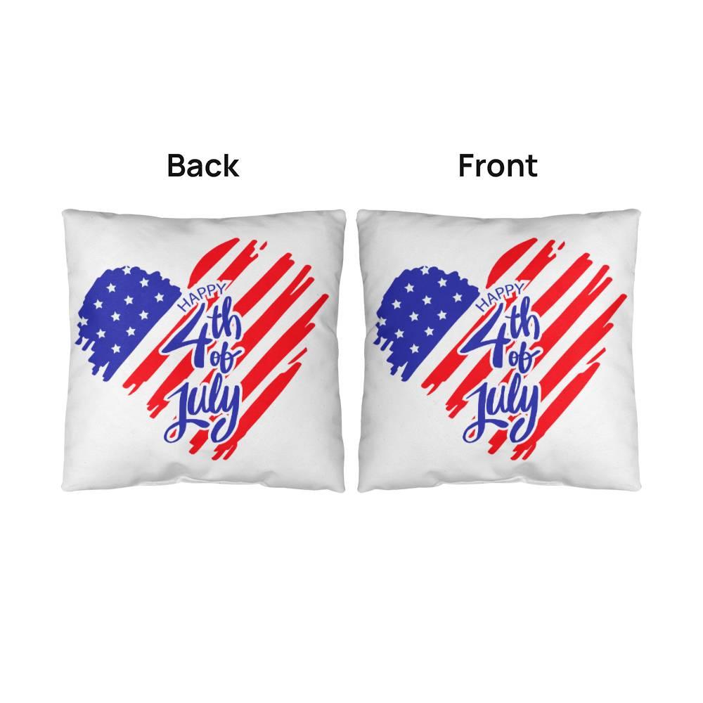 Happy 4th of July Patriotic Heart Comfy Indoor-Outdoor Pillow - Mallard Moon Gift Shop