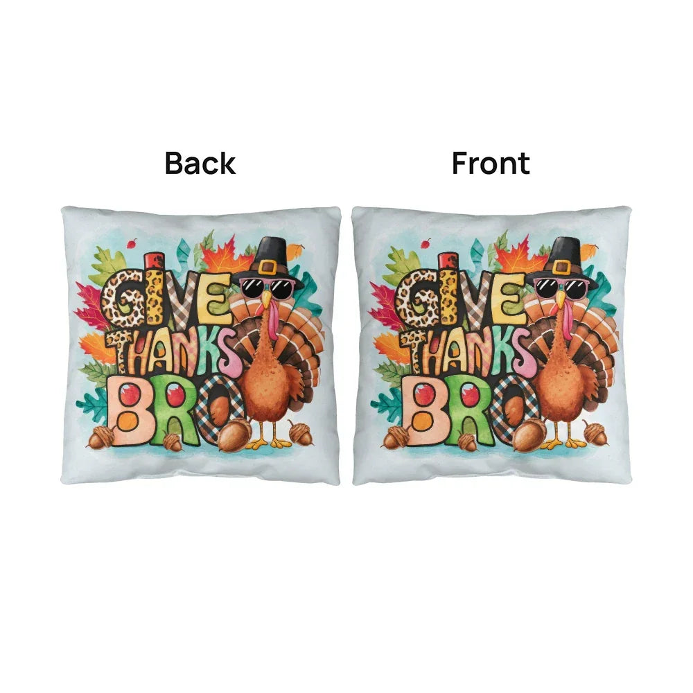 Give Thanks Bro Thanksgiving Pillow – Cool Turkey with Sunglasses Cushion – Indoor/Outdoor, 3 Sizes