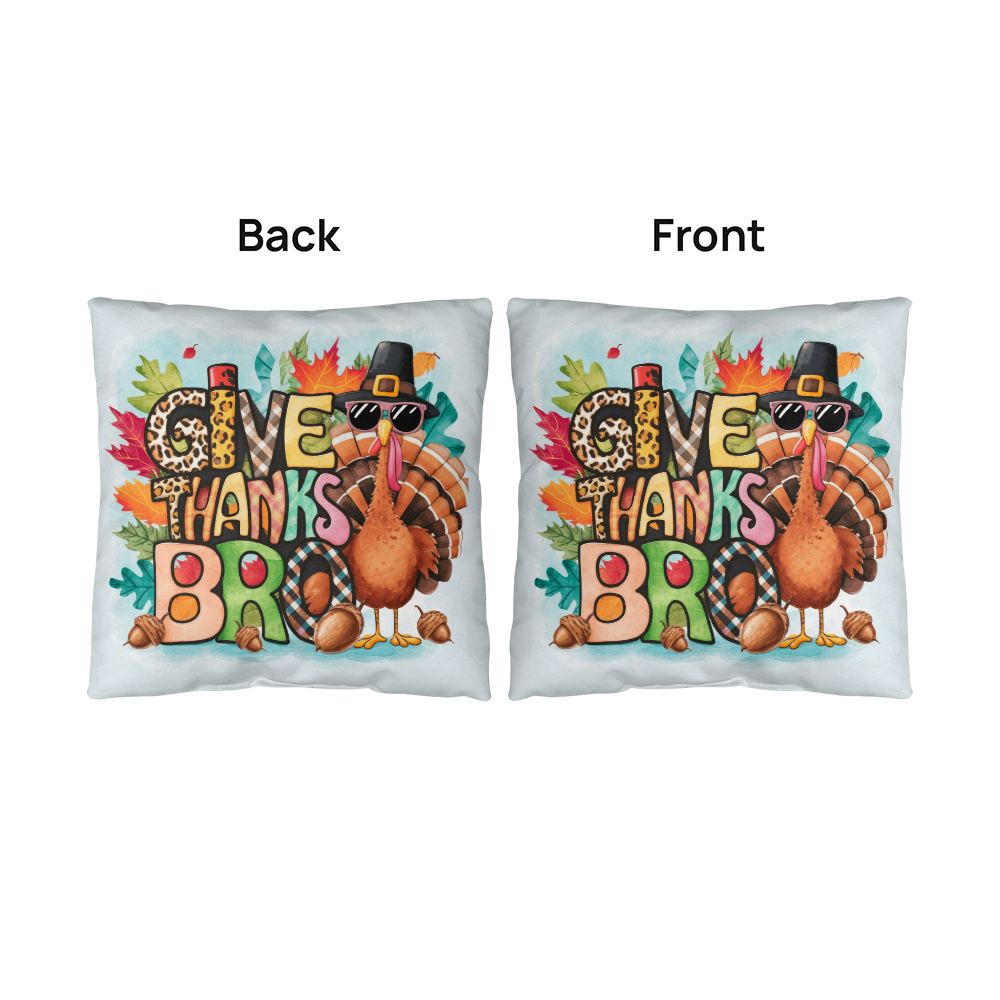 Give Thanks Bro Thanksgiving Pillow – Cool Turkey with Sunglasses Cushion – Indoor/Outdoor, 3 Sizes - Mallard Moon