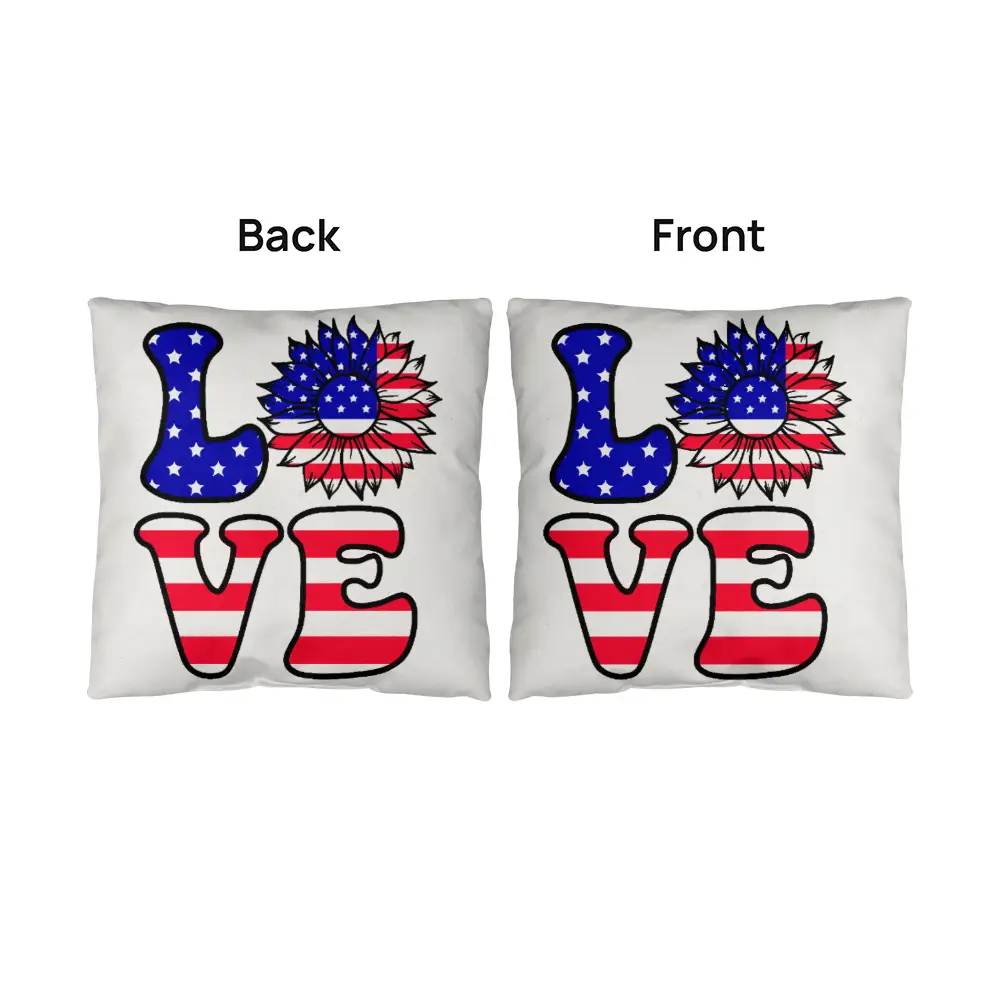 Patriotic Love Pillow, USA Flag Sunflower Throw Pillow, Indoor Outdoor Polyester Cushion, 4th of July Home Decor, American Flag Accent Pillow