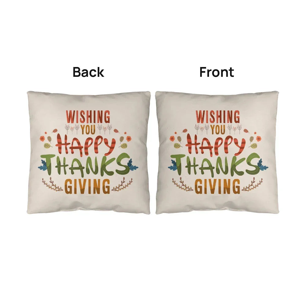 Wishing You a Happy Thanksgiving Throw Pillow – Indoor/Outdoor Fall Accent Cushion – Available in 3 Sizes
