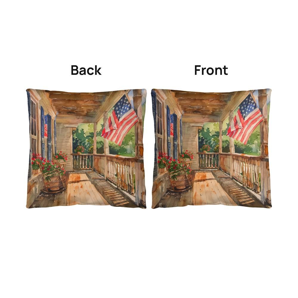 Patriotic Country Porch Scene Indoor-Outdoor Polyester Printed Pillow - Mallard Moon Gift Shop