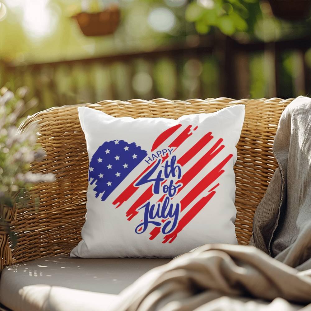 Happy 4th of July Patriotic Heart Comfy Indoor-Outdoor Pillow - Mallard Moon Gift Shop
